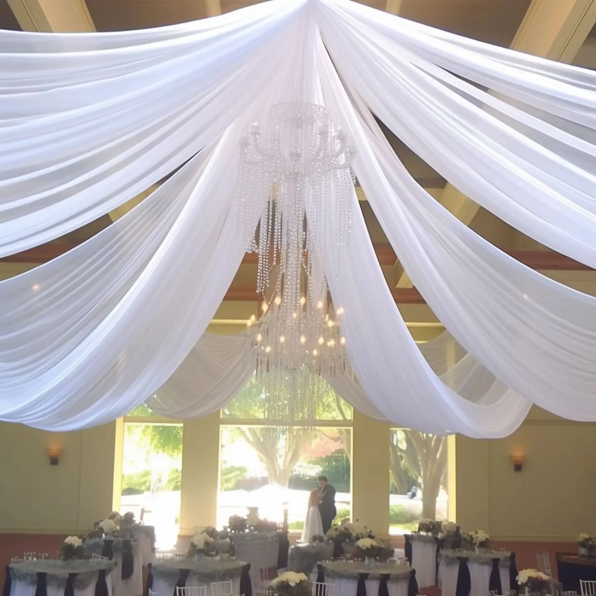 White Wedding Dress Ceiling Dr - đánh giá và giá Wedding Backdrop Curtain